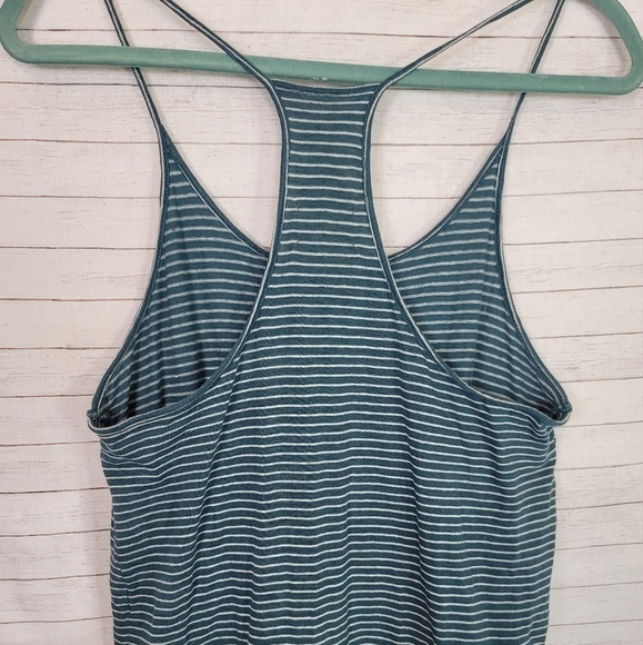LOU & GREY TEAL STRIPED LINEN BLEND RACER BACK DRESS, SZ LARGE - Picture 3 of 13